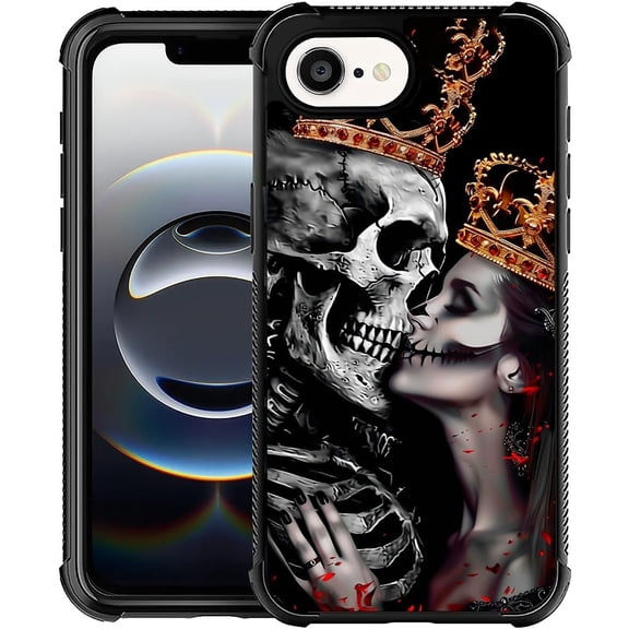 Case for iPhone 16e, Shockproof 4 Corner Air Cushion + Soft TPU Bumper with Anti-Slip Grip & Stylish Pattern for Men Boys & Woman Girls - Kiss The Skeleton of The Crown