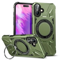 Case for iPhone 17 6.1" with 360° Spin Magnetic Stand Ring Holder, Compatible with MagSafe, 16FT Mil-Grade Shockproof Dropproof Tough Rugged Protective Case Cover,Dark Green,For iPhone 17