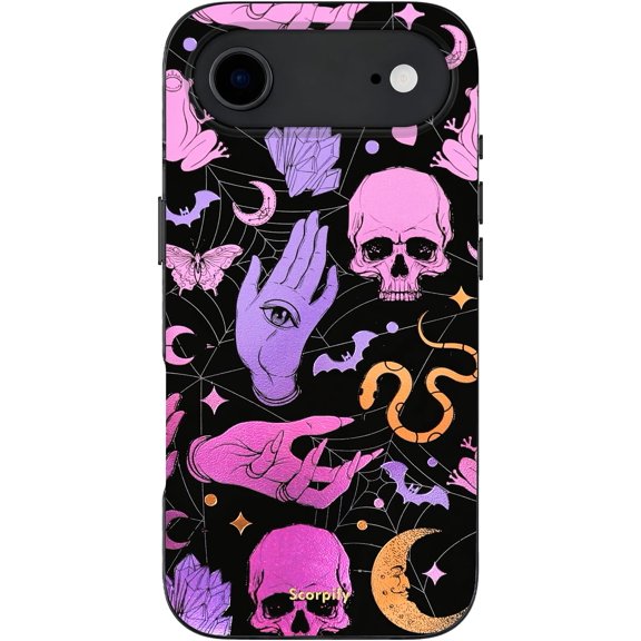 Case for iPhone 17 Air Case [Compatible with MagSafe] with Gothic Halloween Phantom Carnival, Cute Pink Purple Phone Cover Bumper for Women Girls, Glitter Sparkle Gold Pumpkin Spell