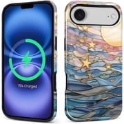Case for iPhone 17 Air, [Compatible with MagSafe], Magnetic Phone Glossy Cover, Hybrid Heavy 2 in 1 Full Body Rugged Shockproof-Stained Glass Pastel Stars Moon