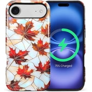 Case for iPhone 17 Air [Compatible with MagSafe], Matte Soft Silicone + Hard PC Anti-Scratch Shockproof Protective 2-in-1 Case for Women Men - Stained Glass Maple Fall Leaves Aesthetic