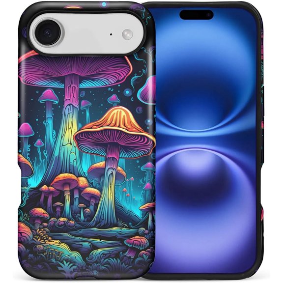 Case for iPhone 17 Air, Purple Mushroom Design Hybrid Dual Protection Soft TPU Hard PC Shockproof Anti Scratch Men & Women Stylish Protective Phone Case
