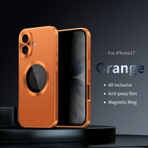 Case for iPhone 17 Anti-Peeping Case with Tempered Glass Privacy Screen Protector CD Pattern Lens Circle, Shockproof Rugged PC   Metal Frame Anti-Scratches Cover, Orange