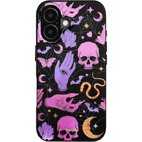 Case for iPhone 17 Case [Compatible with MagSafe] with Gothic Halloween Phantom Carnival, Cute Pink Purple Phone Cover Bumper for Women Girls, Glitter Sparkle Gold Pumpkin Spell