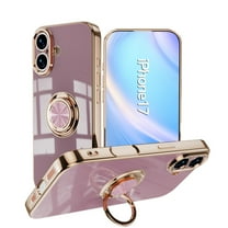 Case for iPhone 17 Case with Ring Stand [360° Rotatable Ring Holder Magnetic Kickstand][Support Car Mount] Plating Rose Gold Edge Soft Flexible TPU Luxury Phone Case, Purple