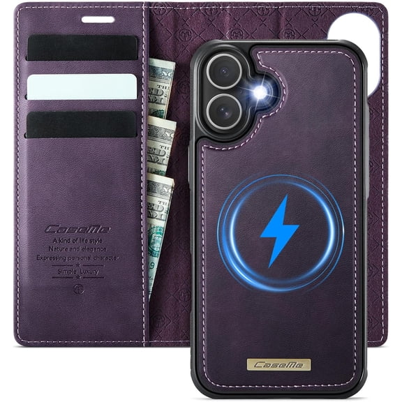 Case for iPhone 17 PU Leather Wallet Flip Case with Card Holder RFID Blocking, Magnetic Detachable Shockproof Phone Cover Wireless Charging Compatible for iPhone 17 (6.3 inch)
