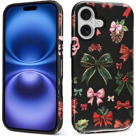 Case for iPhone 17, Pretty Christmas Bow Design Hybrid Dual Protection Soft TPU Hard PC Shockproof Anti Scratch Men & Women Stylish Protective Phone Case
