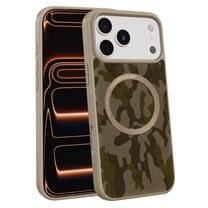 Case for iPhone 17 Pro, [Compatible with MagSafe] Camouflage Pattern Design for Women Men Soft TPU Bumper PU Leather Back Anti-Fall Shockproof Protective Slim Mganetic Phone Cover, Apricot