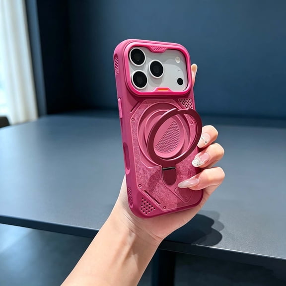 Case for iPhone 17 Pro, Compatible with MagSafe, Luxury Magnetic Wireless Charging Adjustable Ring Kickstand Shockproof Non-Slip Slim Protective TPU+PC Phone Cover, Red