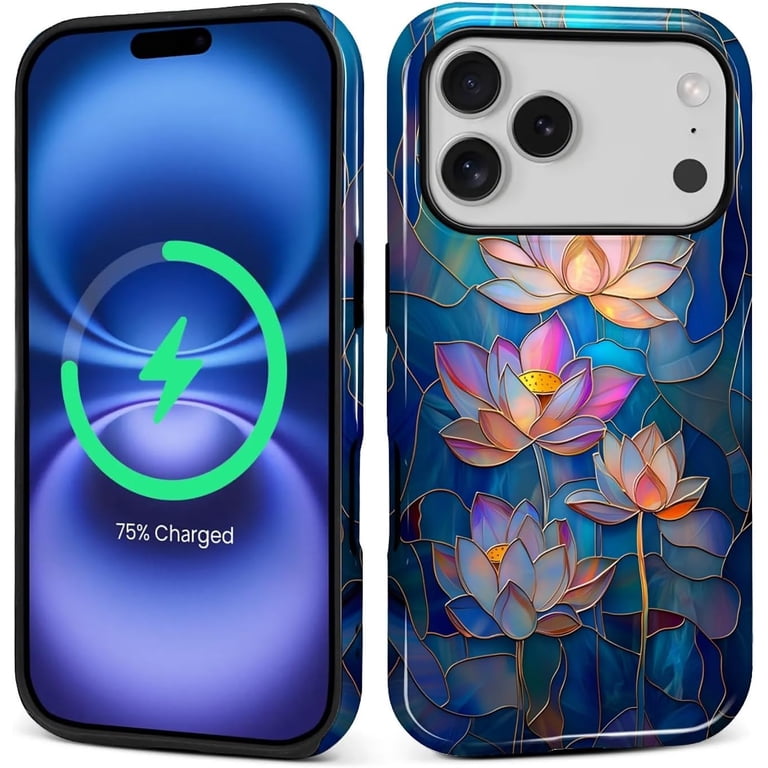 Case for iPhone 17 Pro, [Compatible with MagSafe], Magnetic Phone Glossy  Cover, Hybrid Heavy 2 in 1 Full Body Rugged Shockproof-Stained Glass Pastel  Lotus - Walmart.com