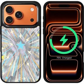 Case for iPhone 17 Pro Compatible with Magsafe Feather Gauze Luxury Case Screen Camera Protection for Girl Boy Cute Pattern Dreamy Blooming Firework Star Colorful