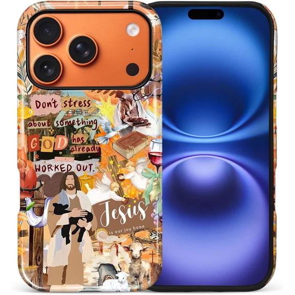 Case for iPhone 17 Pro Cosmic Orange, Shockproof 2-in-1 Double Protective Case for Women Girls Men Boys, Stylish Anti-Scratch Phone Cover Aesthetic, Jesus Collage
