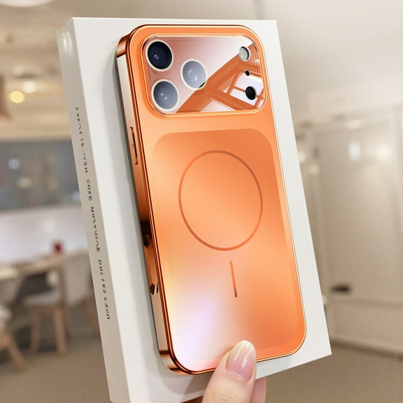 Hard PC Case for iPhone 17 Pro, Transforms Phone into iPhone 17 Pro Max Style, Compatible with MagSafe, Glossy Slim Anti-Scratch Anti-Fingerprint Protective Cover with Lens Protector, Orange