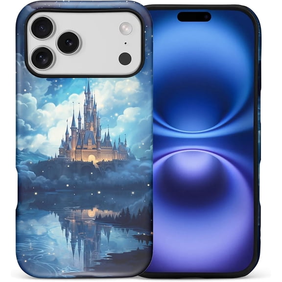 Case for iPhone 17 Pro Max, Blue Castle Design Hybrid Dual Protection Soft TPU Hard PC Shockproof Anti Scratch Men & Women Stylish Protective Phone Case