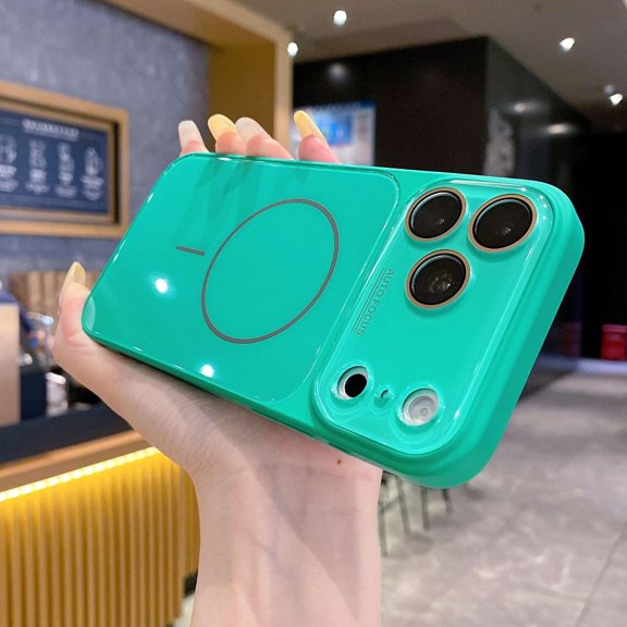 Case for iPhone 17 Pro Max,Candy Color Luxury Bright Glossy Tempered Glass Shell Full Lens Screen Protection Shockproof with Wireless Charging Phone Case for iPhone 17 Pro Max,6.9" 2025 (Cyan)