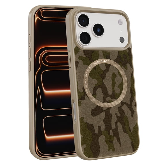 Case for iPhone 17 Pro Max, [Compatible with MagSafe] Camouflage Pattern Design for Women Men Soft TPU Bumper PU Leather Back Anti-Fall Shockproof Protective Slim Mganetic Phone Cover, Apricot