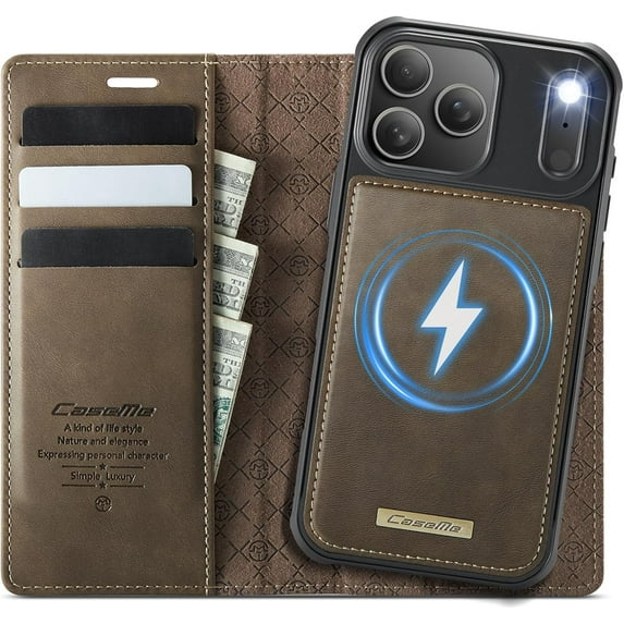 Case for iPhone 17 Pro Max, PU Leather Wallet Flip Case with Card Holder RFID Blocking, Magnetic Detachable Shockproof Phone Cover Wireless Charging Compatible for iPhone 17 Pro Max
