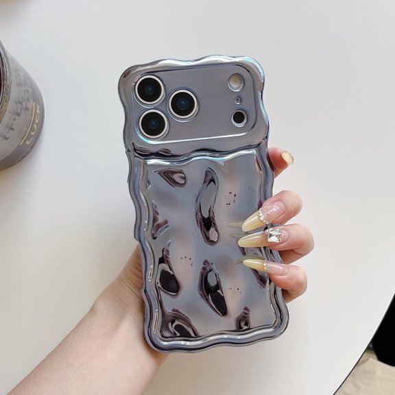 Case for iPhone 17 Pro Max,Plating Bubble Design Curly Wave Frame Cute Lovely Girly Woman Wave Shape Shockproof Soft Silicone Protection Phone Case for iPhone 17 Pro Max,6.9 inch 2025 (Blue)