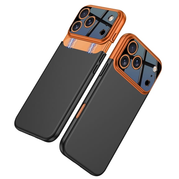 Case for iPhone 17 Pro Max, Splicing Color 2-Part Slim Phone Case Hard PC Support Wireless Charging Anti-Fall Protection Shockproof Luxury Cool Stylish Cover for iPhone 17 Pro Max, Orange