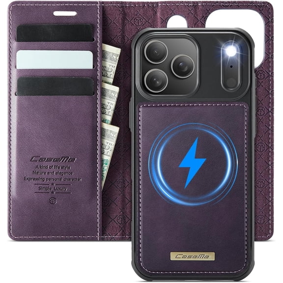 Case for iPhone 17 Pro, PU Leather Wallet Flip Case with Card Holder RFID Blocking, Magnetic Detachable Shockproof Phone Cover Wireless Charging Compatible for iPhone 17 Pro (6.3 inch)