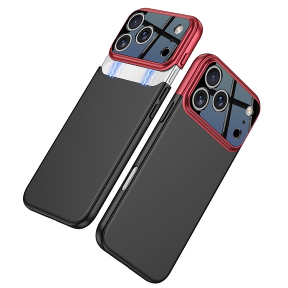 Case for iPhone 17 Pro, Splicing Color 2-Part Slim Phone Case Hard PC Support Wireless Charging Anti-Fall Protection Shockproof Luxury Cool Stylish Cover for iPhone 17 Pro, Red
