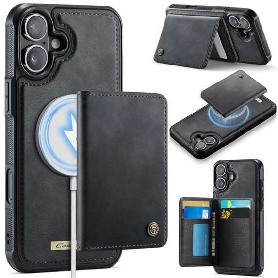 Case For iPhone 17 RFID Blocking Compatible With MagSafe Detachable 2 In 1 Wallet With Card Holder,PU Leather Case, Holder Kickstand Magnetic Protective Women Men Cover,Black,For iPhone 17