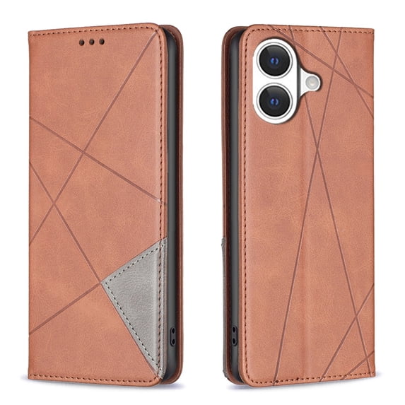 Case for iPhone 17,Rhombus Pattern Flip Wallet Leather Case with Card Holder Magnetic Closure Shockproof Kickstand Protective Phone Cases Cover,Brown,For iPhone 17
