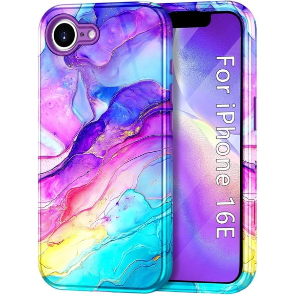Case for iPhone 17e Case/iPhone 16e Case, [Military Grade Drop Tested] Marble Pattern Design Slim Rugged Shockproof Women Girls Men Protective Anti-Scratch Cover for iPhone 17e/16e, Blue Pink