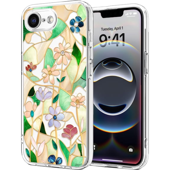 Case for iPhone 17e iPhone 16e Case Clear with Design Embossed Pattern TPU Soft Shock Bumper Absorption Slim Protective 6.1 Inch (Stained Glass Flower)