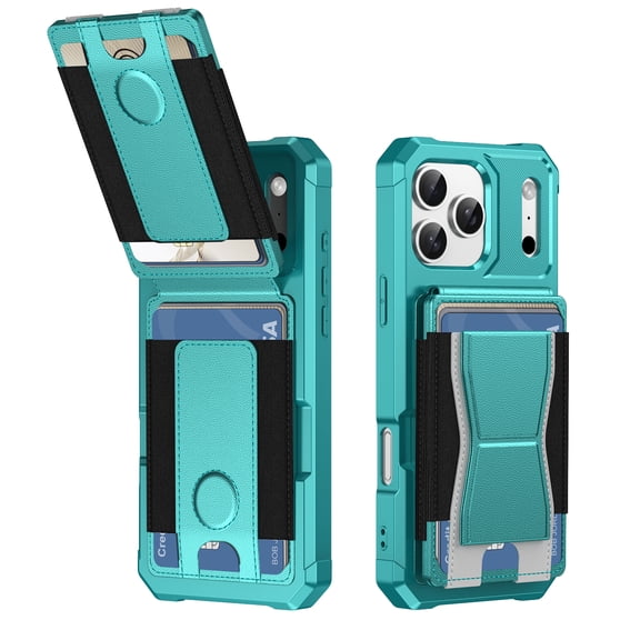 Case for iPhone 17e / iPhone 16e Flip Back Card Slots with Elastic Side, Kickstand Hybrid Shockproof Protective Ultra Slim Anti-Scratch Drop Protection Phone Case for iPhone 17e/16e, Green