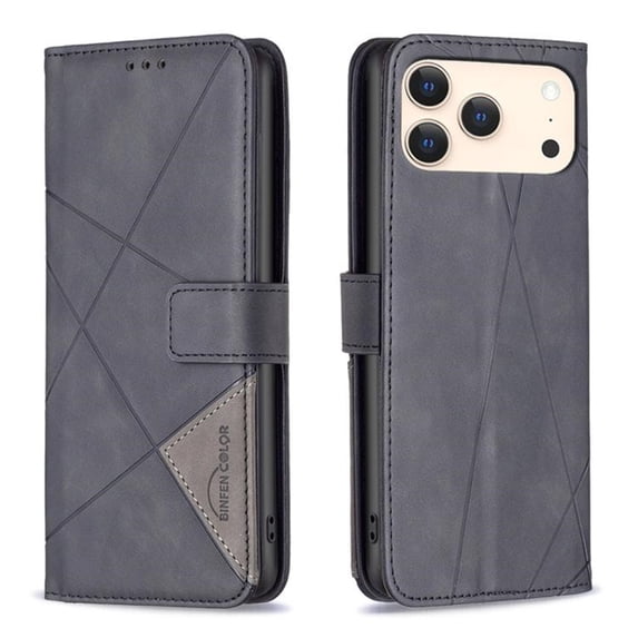 Case for iPhone 18 Pro Max, Rhombus Pattern Flip Wallet Leather Case, Card Holder Magnetic Closure Shockproof Kickstand Protective Cover,Black,For iPhone 18 Pro Max