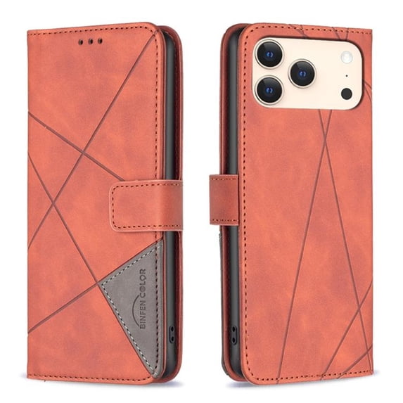 Case for iPhone 18 Pro Max, Rhombus Pattern Flip Wallet Leather Case, Card Holder Magnetic Closure Shockproof Kickstand Protective Cover,Brown,For iPhone 18 Pro Max