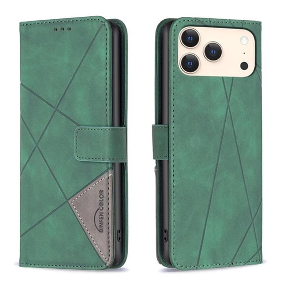 Case for iPhone 18 Pro , Rhombus Pattern Flip Wallet Leather Case, Card Holder Magnetic Closure Shockproof Kickstand Protective Cover,Green,For iPhone 18 Pro