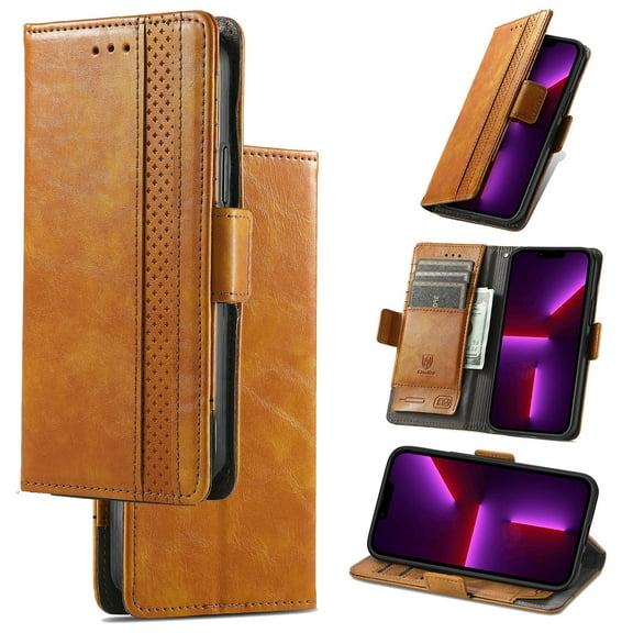 Case for iPhone 7 / 8 / SE 2020 / SE 2022 with RFID Blocking Credit Card Holder, Premium PU Leather Retro Magnetic Clasp Flip Folio Case Wallet Pocket Kickstand Shockproof TPU Interior Case,Lightbrown