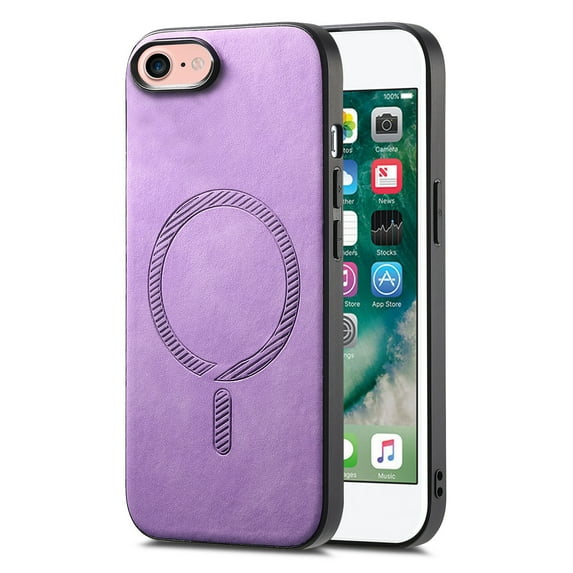 Case for iPhone 7 / iPhone 8 / iPhone SE 2022 & 2020 Magnetic Compatible with MagSafe, Slim Luxury Skin-Feel PU Leather Non-Slip Grip Shockproof Bumper Cover Magnetic Support Car Mount Case, Purple