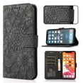 thumbnail image 1 of Case for iPhone 7 / 8 / SE 2022 & 2020, Premium Leather Magnetic Closure Slim Flip Wallet Phone Case with Card Holder Cash Slot Stand Function Embossed Flower Shockproof Lanyard Cover - Black, 1 of 6