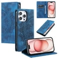 thumbnail image 1 of Case for iPhone 7 / iPhone 8 / iPhone SE 2022 & 2020 Wallet Case for Women Girls with Card Holder, Embossed Flower Pattern Magnetic Flip PU Leather Purse Protective Phone Cover, Blue, 1 of 11