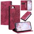 thumbnail image 1 of Case for iPhone 7 / iPhone 8 / iPhone SE 2022 & 2020 Wallet Case for Women Girls with Card Holder, Embossed Flower Pattern Magnetic Flip PU Leather Purse Protective Phone Cover, Red, 1 of 11