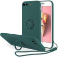 thumbnail image 1 of Case for iPhone 7 Plus iPhone 8 Plus, Slim Liquid Silicone Phone Case with 360 Rotatable Ring Holder Kickstand Fashion Hand Strap Magnetic Car Mount Shockproof TPU Bumper Cover - Dark Green, 1 of 16