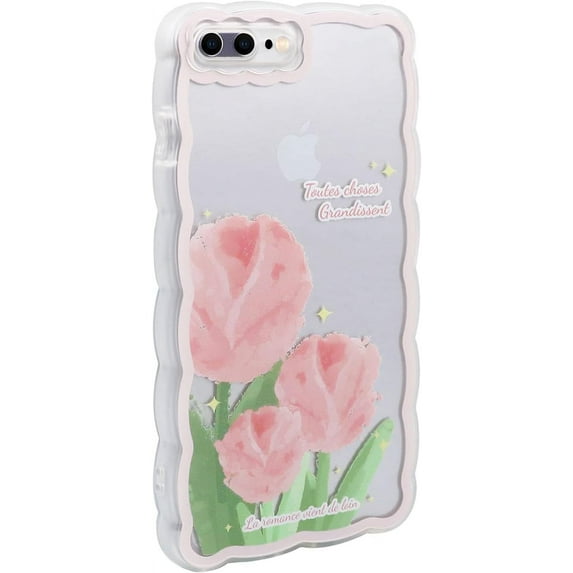Case for iPhone 7 Plus/iPhone 8 Plus, Case Cute Cartoon Pink Tulips for Girls Shockproof TPU Bumper Protective Case for iPhone 7 Plus/iPhone 8 Plus (5.5 inch)