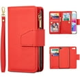 thumbnail image 1 of Case for iPhone 7 Plus iPhone 8 Plus, Glossy PU Leather 9 Card Slots Magnetic Closure Detachable Wrist Strap Zipper Wallet Shockproof Removable Back Cover Case - Red, 1 of 16