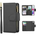 thumbnail image 1 of Case for iPhone 7 Plus iPhone 8 Plus, Glossy PU Leather 9 Card Slots Magnetic Closure Detachable Wrist Strap Zipper Wallet Shockproof Removable Back Cover Case - Black, 1 of 16