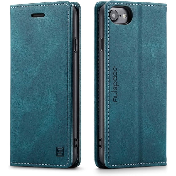 Case for iPhone 7 Plus iPhone 8 Plus, Retro Matte Protective Leather Case with RFID Blocking Viewing Stand Magnetic Closure TPU Shell Flip Cover - Blue