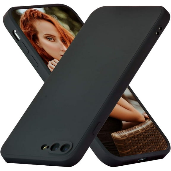Case for iPhone 7 Plus iPhone 8 Plus, Slim Liquid Silicone Case for iPhone Shockproof Full Body Protection Phone Case with Anti-Scratch Microfiber Lining Gel Rubber Cover - Black