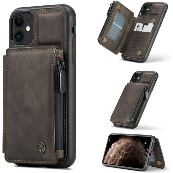 Case for iPhone 7 Plus iPhone 8 Plus, Vintage PU Leather Case with RFID Blocking Zipper Pocket Wallet Cover Card Slots Magnetic Clasp Kickstand TPU Bumper Shockproof case - Coffee Brown