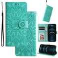 thumbnail image 1 of Case for iPhone 7, iPhone 8, iPhone SE 2020 & SE 2022,Premium PU Leather Magnetic Flip Wallet Case with Card Holder Cash Slot Lanyard Strap Kickstand Embossed Mandala Flower Pattern Cover, Green, 1 of 8