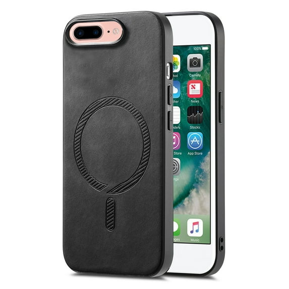 Case for iPhone 8 Plus / iPhone 7 Plus Magnetic Compatible with MagSafe, Slim Luxury Skin-Feel PU Leather Non-Slip Grip Shockproof Bumper Cover Magnetic Support Car Mount Phone Case, Black
