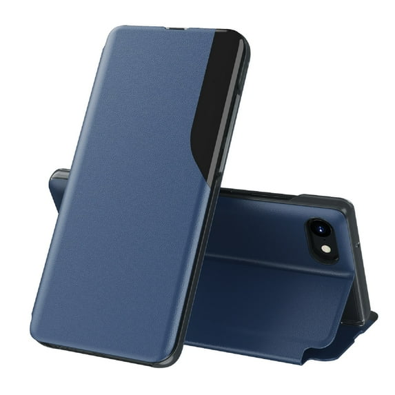Case for iPhone 8 Plus / iPhone 7 Plus, Durable PU Leather Shockproof Mirror Window Flip Folio Phone Case with Magnetic Closure Kickstand Bracket Case for iPhone 8 Plus / iPhone 7 Plus,Blue