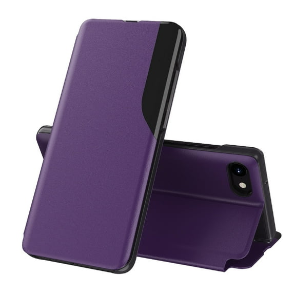 Case for iPhone 8 Plus / iPhone 7 Plus, Durable PU Leather Shockproof Mirror Window Flip Folio Phone Case with Magnetic Closure Kickstand Bracket Case for iPhone 8 Plus / iPhone 7 Plus,Purple