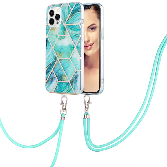Case for iPhone 8 Plus Anti-Fingerprint Skid Resistant Shockproof Protective Marble Pattern Phone Cover with Adjustable Detachable Nylon Phone Lanyard